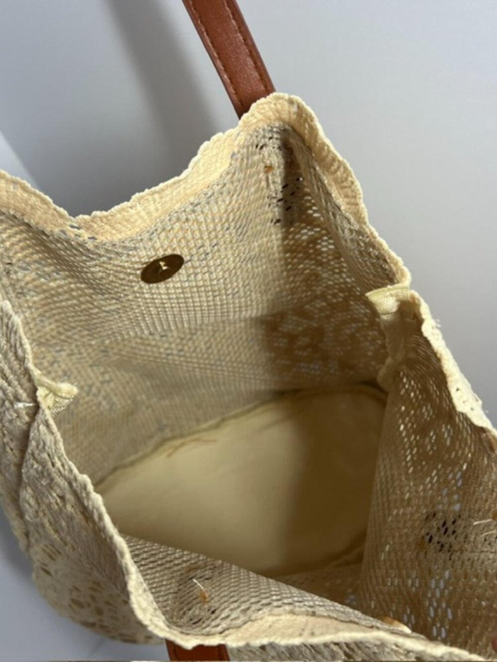 Lacey Tote Bag Lightweight Shoulder Tote Bag Floral Lace Cream Tan Vinyl Straps - Picture 4 of 5